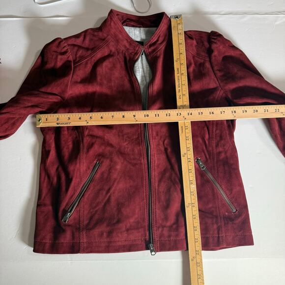 Lucky Brand Suede Leather Jacket Large Burgundy Wine Red Zip Moto Style Women’s - Picture 12 of 14